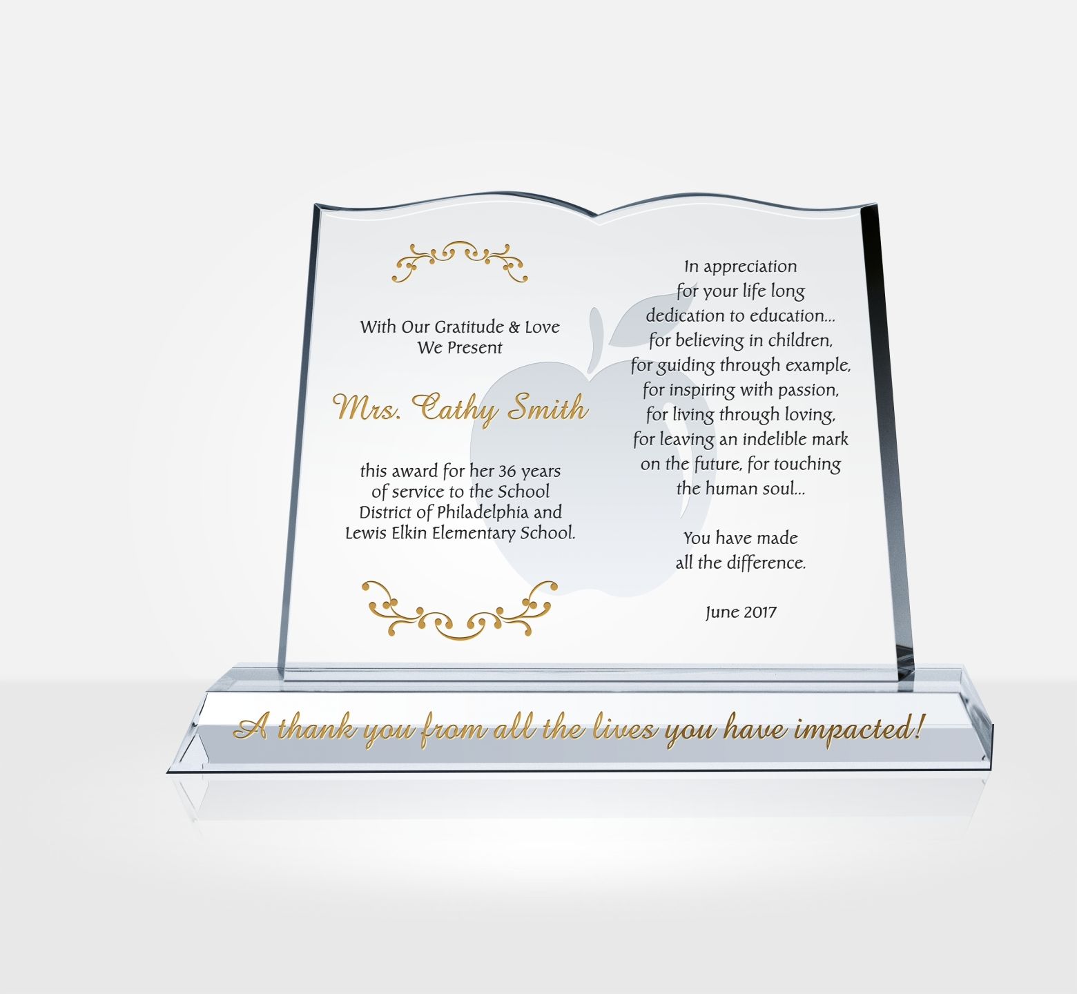 Crystal Book Shaped Award for Teachers - DIY Awards