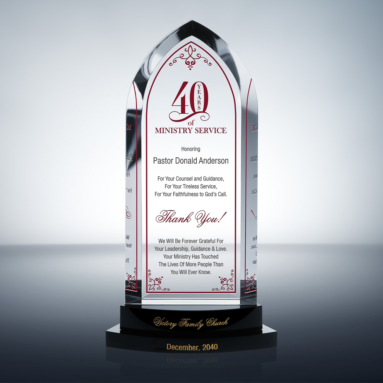 Celebrating 40 Years Of Ministry Gift Plaque (#623-3) | Wording Ideas