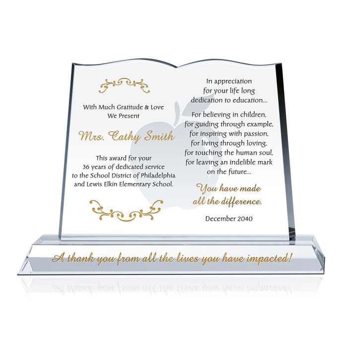 Crystal Book Shaped Award for Teachers | DIY Awards